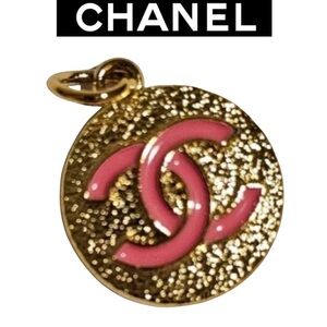 CHANEL Gold & Pink CC Zipper Pull-Tag, EUC
